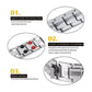 Silver magnetic bracelet close-ups with linked metal bars and small circular magnet insets