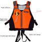 Orange life vest with front zipper, adjustable straps, and elastic hem design.