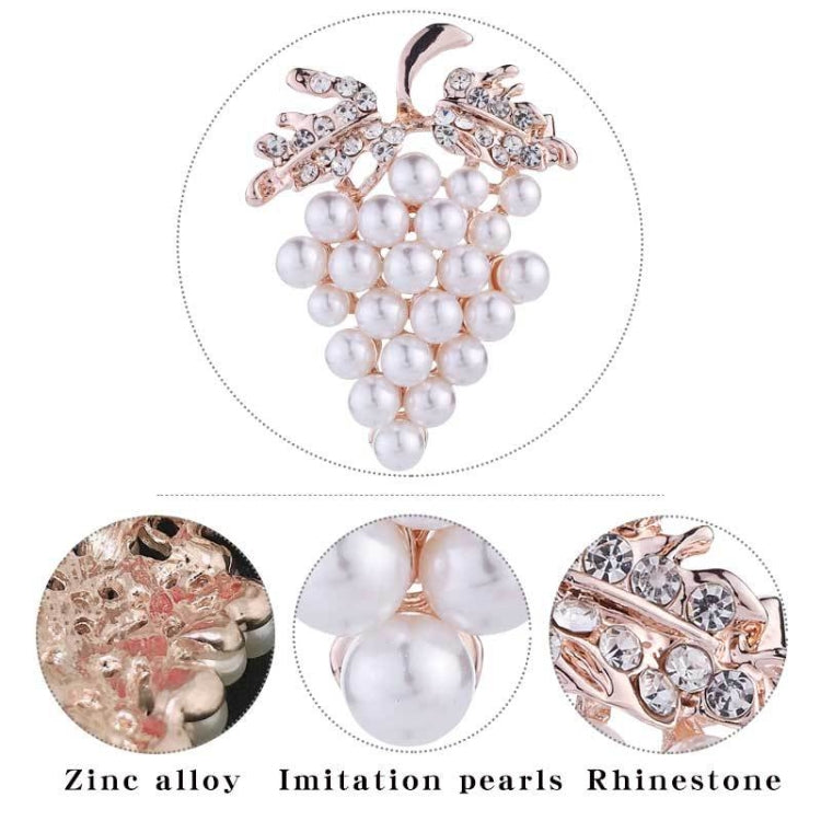 Grape-shaped faux pearl and rhinestone brooch with three-pointed cluster design