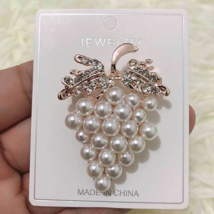 Grape pearl rhinestone brooch on jewelry card, rose-gold tone