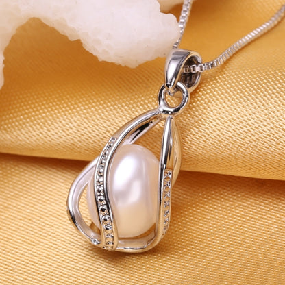 Silver-tone teardrop cage pendant with natural pearl and rhinestone trim