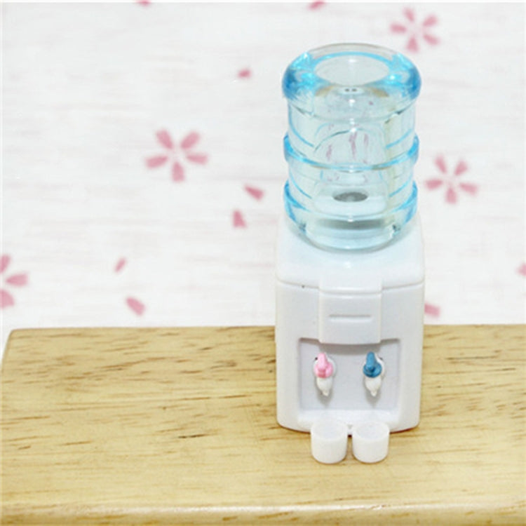 Miniature water dispenser toy, white body with blue reservoir and two colored taps