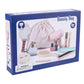 Children's beauty bag pretend makeup set box with brushes, bottles, and curling iron