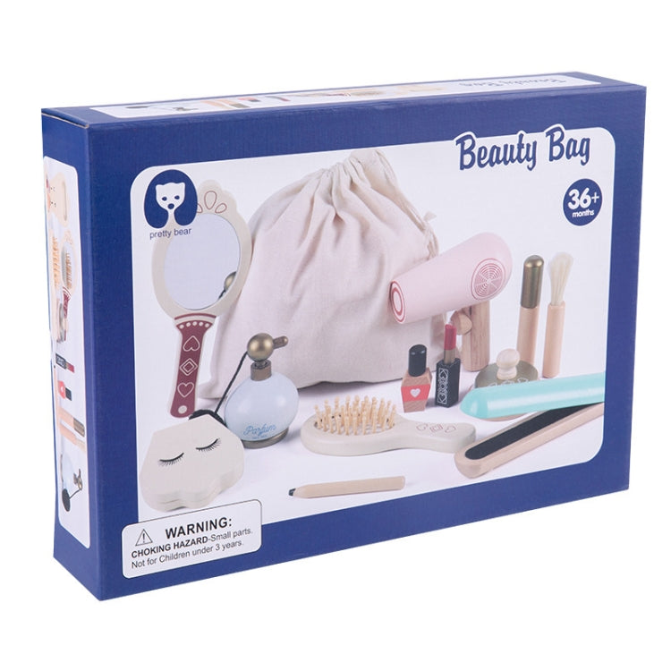 Children's beauty bag pretend makeup set box with brushes, bottles, and curling iron