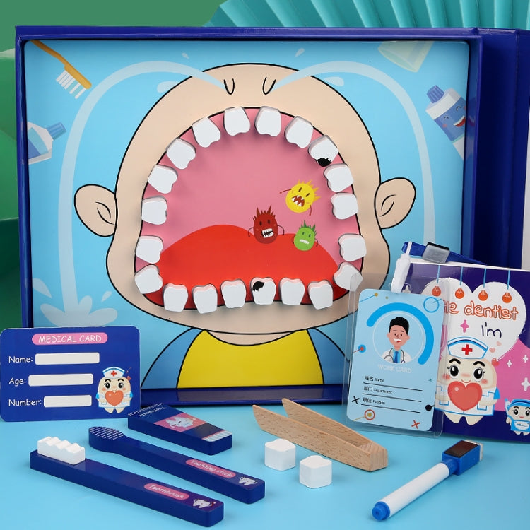 Children's wooden dentist role-play suit kit with dental tools and medical card