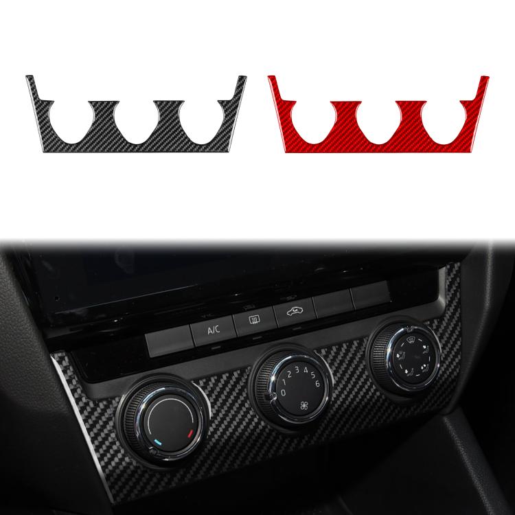 Pair of air conditioning control panel stickers, black and red carbon fiber with cutouts