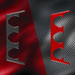 Air conditioning control panel sticker close-up, red and black carbon fiber side panels