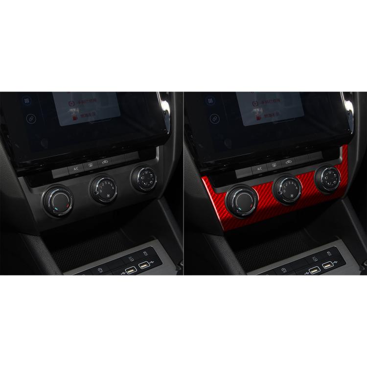 Air conditioning control panel stickers installed, black and red carbon fiber trim