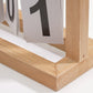 Close-up of wooden flipping desk calendar base and flip cards showing number 01