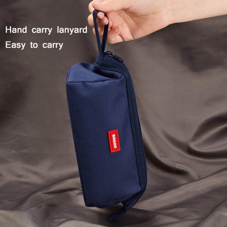 ANGOO navy pencil pouch with carry lanyard strap, zipper and red logo patch