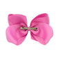 Pink layered ribbon hair bow clip with metal snap bar and double-loop center knot.