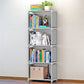 Children's bookshelf storage rack, light gray frame with patterned side panels, four tiers