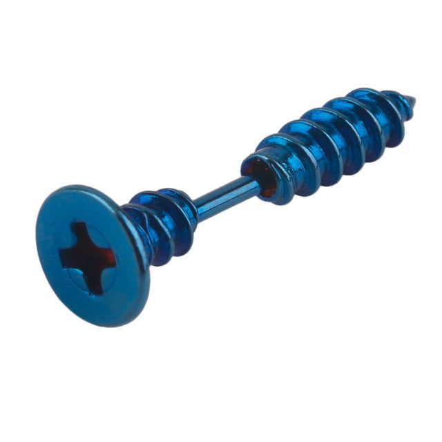 Dark blue star screw stud earrings with flat disk backs.