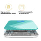 Teal smart scale shown open with LCD on the glass lid and internal platform