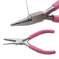 Pink-handled wire winding pliers with tapered semi-round jaws, angled view