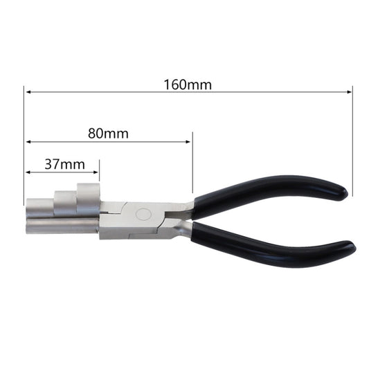 Round nose pliers with black handles and silver head, shown with 160mm length