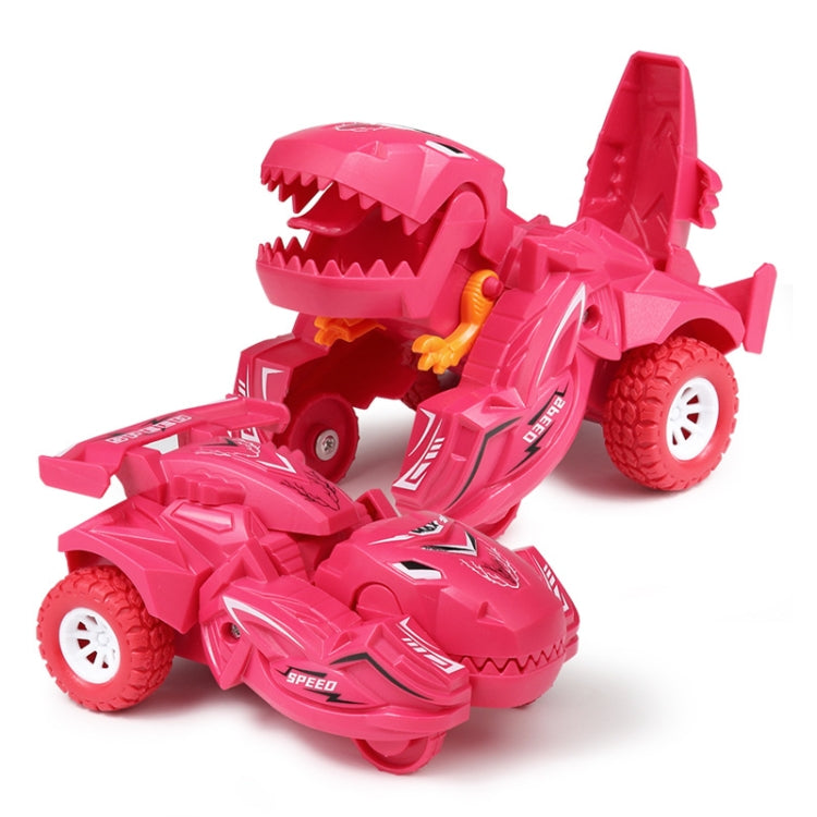 Pink dinosaur-themed deforming toy car with spiked jaw and large off-road wheels