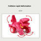 Pink dinosaur deforming toy car showing collision deformation from multiple angles