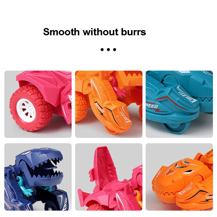Set of dinosaur toy cars in pink, orange, and blue showing smooth plastic wheel details