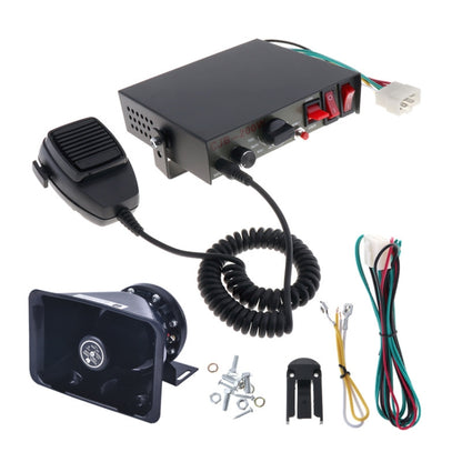Car alarm speaker module with horn-style mic, wiring harness, and mounting hardware
