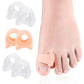 Clear and peach great-toe separator pads with set pieces shown on toes.