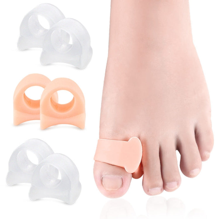 Clear and peach great-toe separator pads with set pieces shown on toes.