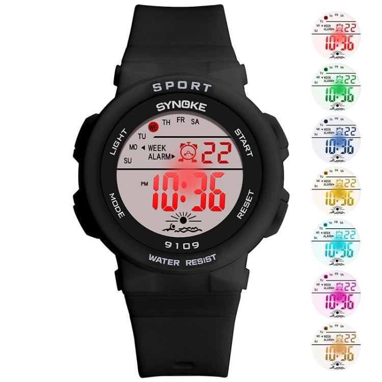 SYNOKE digital sport watch, black silicone band, large LCD time display and icons