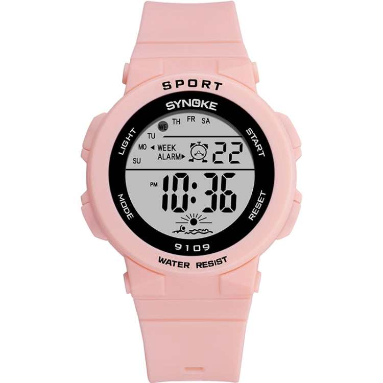 SYNOKE digital sport watch with pink silicone strap and water-resistant LCD display