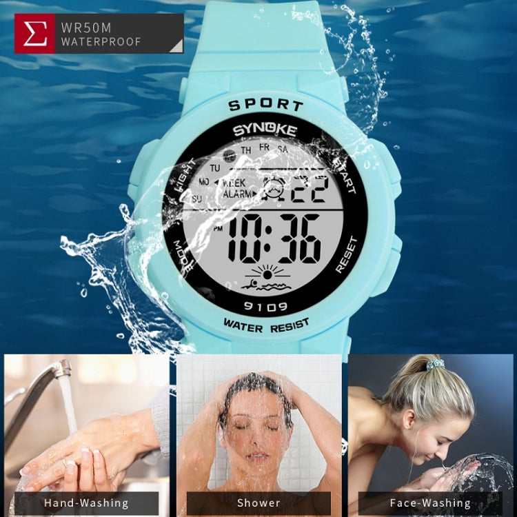 SYNOKE teal sport watch with water-splash styling and water-resistant LCD display