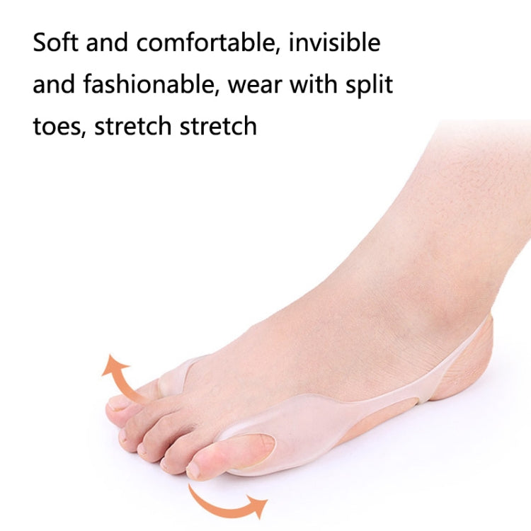 White soft split-toe correction belt on foot with curved strap under toes