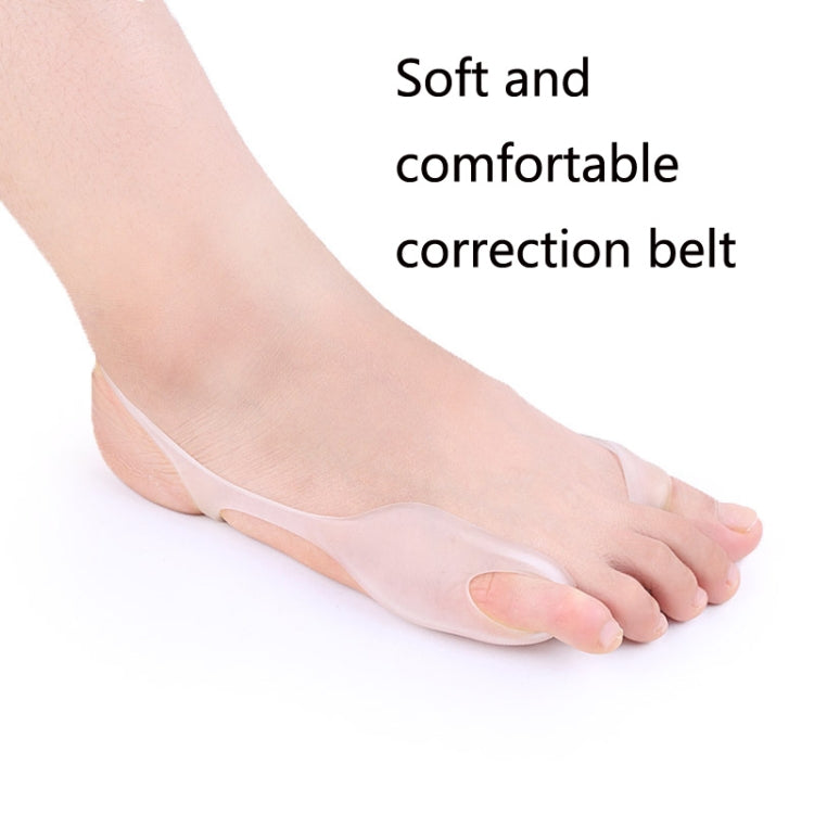 White hallux valgus correction belt covering toes and arch, soft flexible fit