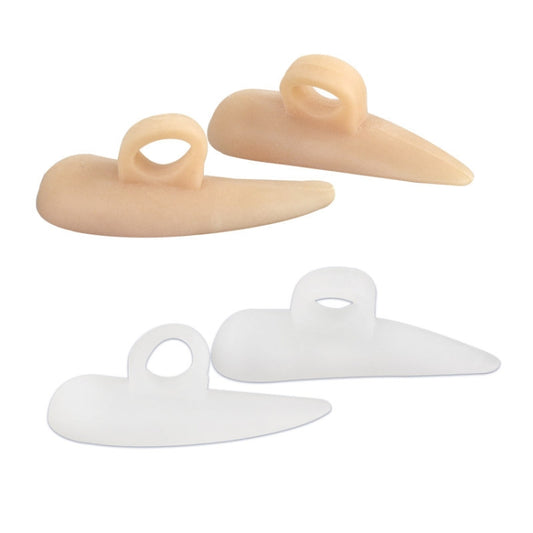 Set of white and skin-tone toe separator pads with looped openings