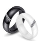 Black and white ceramic zircon rings set, each with crystal inlay detail
