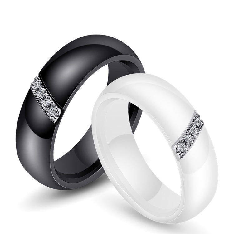 Black and white ceramic zircon rings set, each with crystal inlay detail