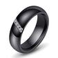 Black ceramic zircon inlay ring, front three-quarter view
