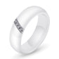 White ceramic zircon inlay ring, side profile view