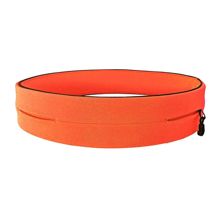 Running waist bag in orange with zip pull and open center pocket