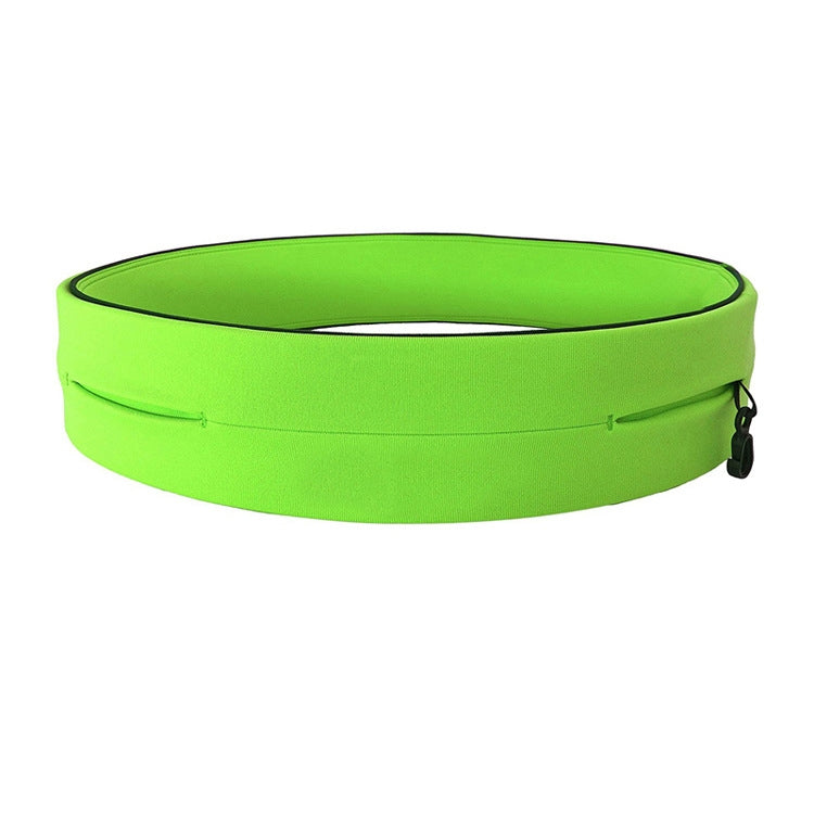 Running waist bag in bright green with zip pull and open center pocket