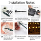 Solar mushroom lawn light kit with solar panel, brackets, and installation instructions