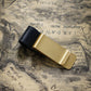 Brass metal pen holder with black leather sleeve clip