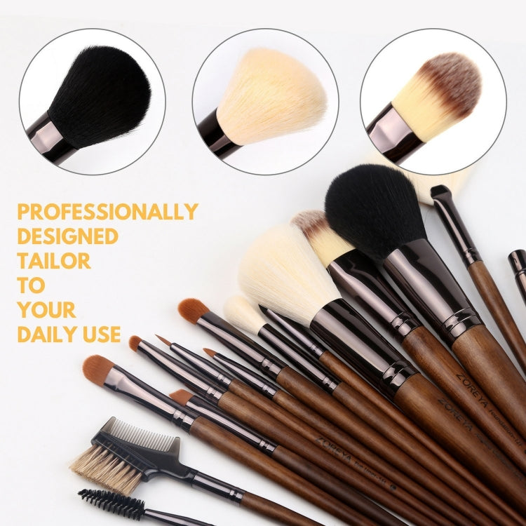 Compact makeup brush set with dense round and angled bristles and brown handles