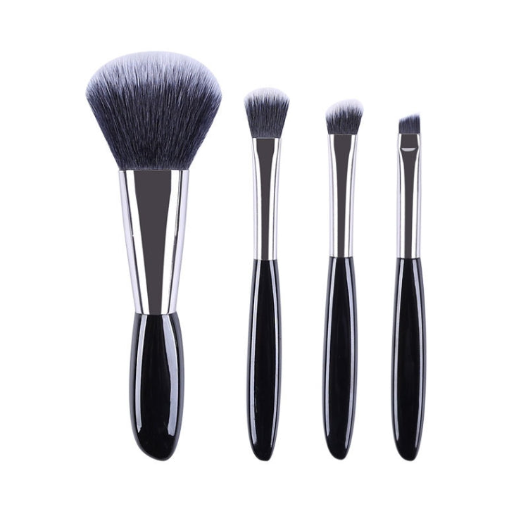 Black makeup brush set of four soft bristle brushes with silver handles