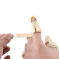 Close-up of adjustable beige finger splint brace with strap fastening on finger