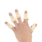 Adjustable finger splint set in beige on hand, perforated braces with straps