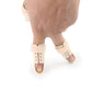 Adjustable finger splints, beige padded brace with perforations and straps on hand