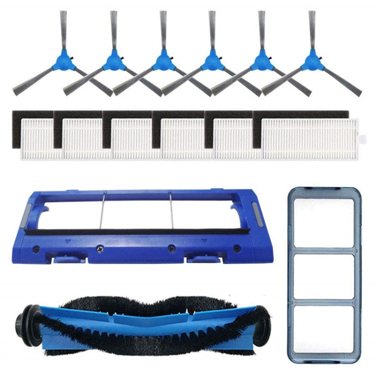 Robot vacuum accessory kit with side brushes, roller brush, filters, and brush frame