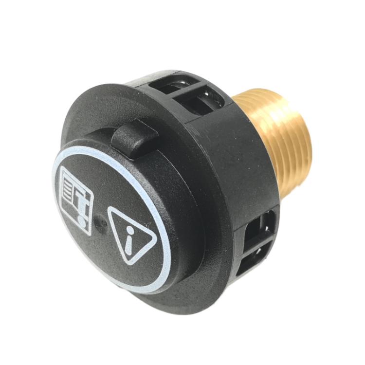 Steam boiler safety valve cover with black plastic body and brass threaded inlet