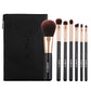 Black makeup brush set with zip pouch, gold handles and brown bristles