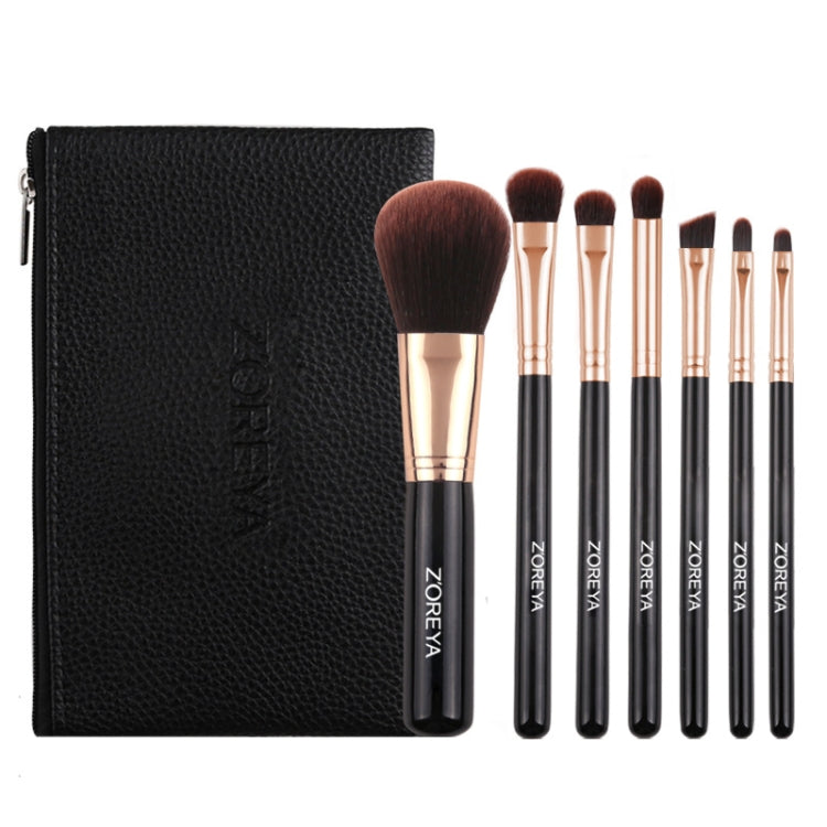Black makeup brush set with zip pouch, gold handles and brown bristles