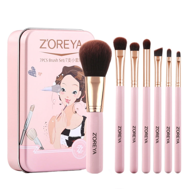 Pink makeup brush set with metal case, gold ferrules and brown bristles
